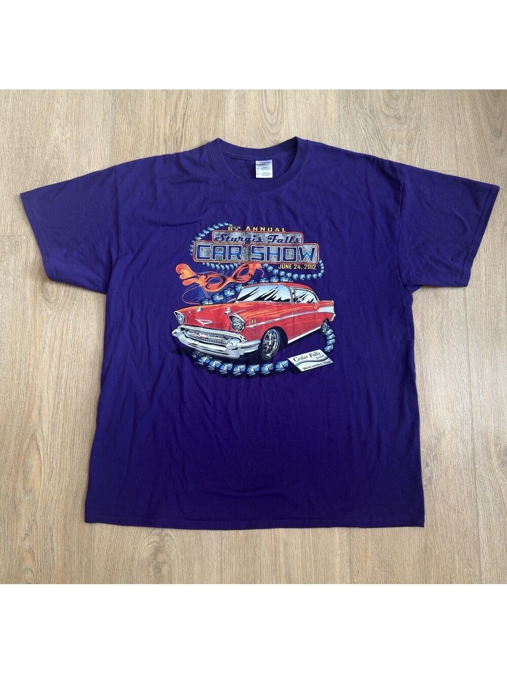 Sturgis Falls Car Show 2012 T Shirt XL Purple 1957 Chevy Bel Air Gildan Tee